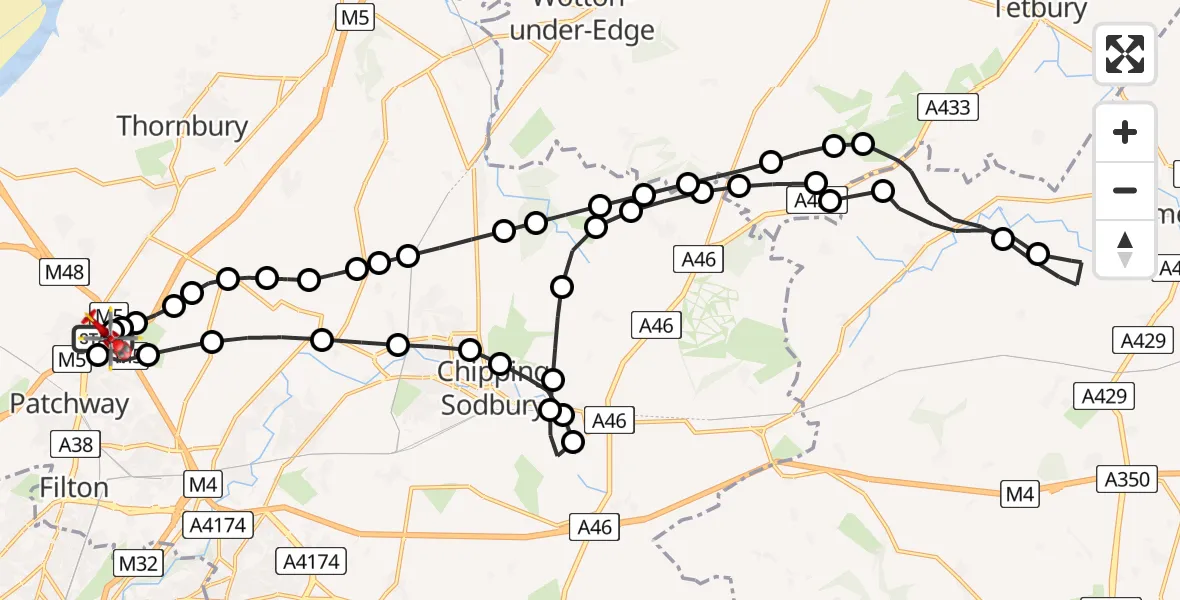 Flight route Air Ambulance Helicopter Almondsbury Helicopter Base - Almondsbury Helicopter Base, 30 June 2026, 17:21