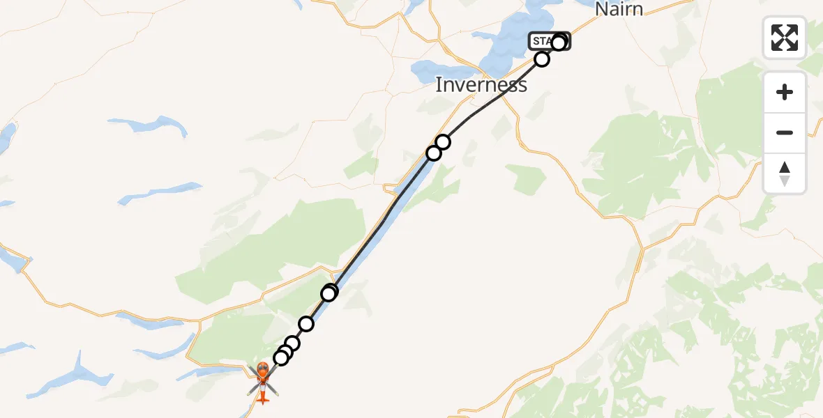 Flight route Coastguard Helicopter Inverness Airport - Invergarry, 30 June 2026, 17:39