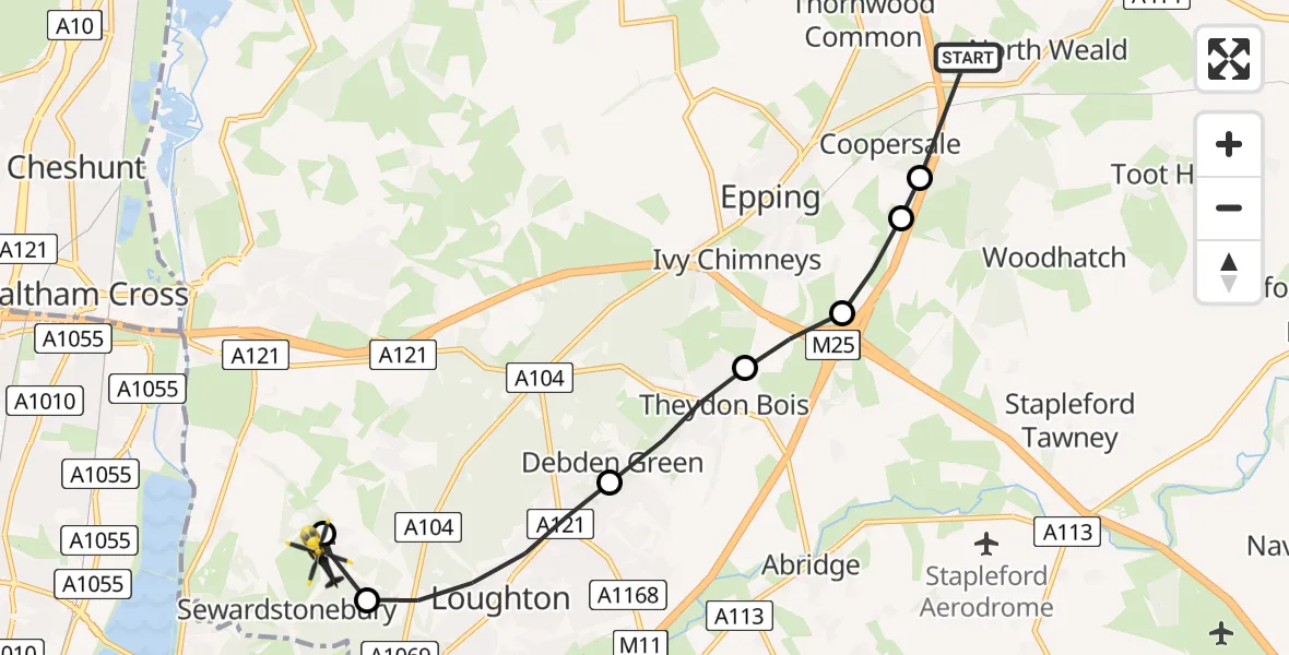 Flight route Police Helicopter North Weald Airfield - Sewardstonebury, 30 June 2026, 17:40