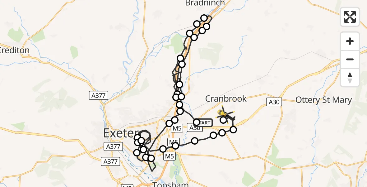 Flight route Police Helicopter Exeter International Airport - Rockbeare, 30 June 2026, 17:50