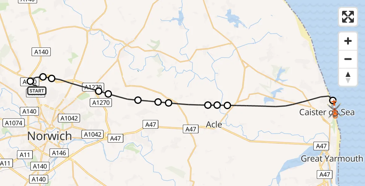 Flight route Coastguard Helicopter Norwich Airport - Caister-on-Sea, 30 June 2026, 17:58
