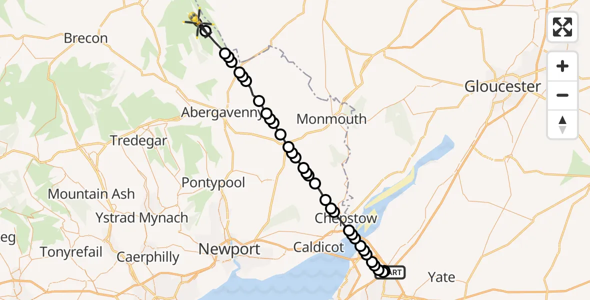 Flight route Police Helicopter Almondsbury Helicopter Base - Crucorney, 30 June 2026, 18:25