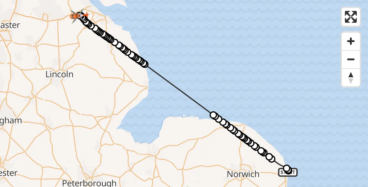Flight route Coastguard Helicopter Caister-on-Sea - Humberside Airport, 30 June 2026, 18:33