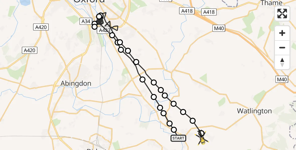 Flight route Police Helicopter Benson - RAF Benson, 30 June 2026, 18:42