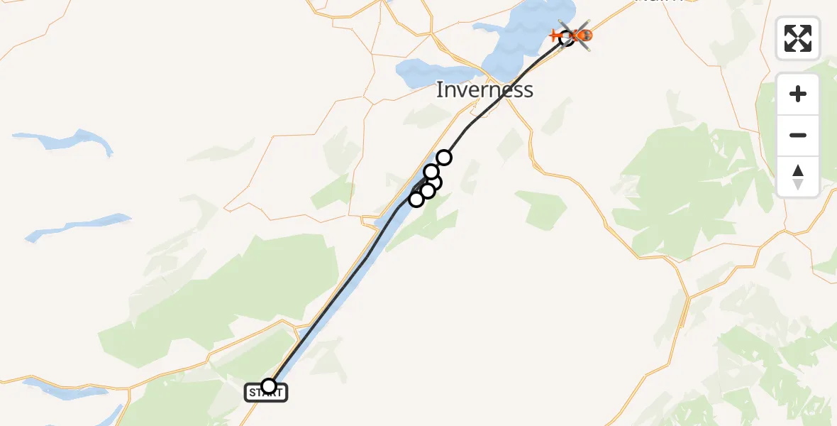 Flight route Coastguard Helicopter Fort Augustus - Inverness Airport, 30 June 2026, 18:52