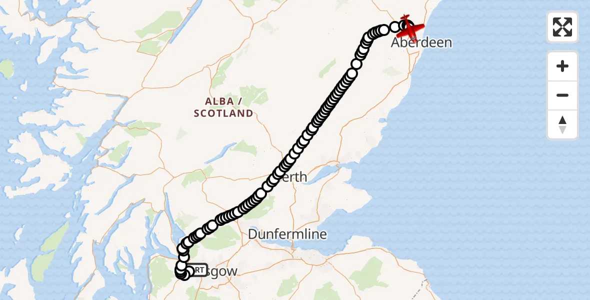 Flight route Air Ambulance Aircraft Glasgow Airport - Dyce and Stoneywood, 30 June 2026, 19:03