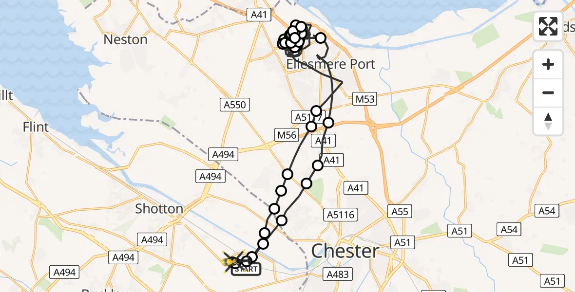 Flight route Police Helicopter Hawarden Airport - Hawarden Airport, 30 June 2026, 19:07