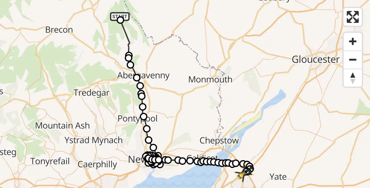 Flight route Police Helicopter Llanigon - Almondsbury Helicopter Base, 30 June 2026, 19:28