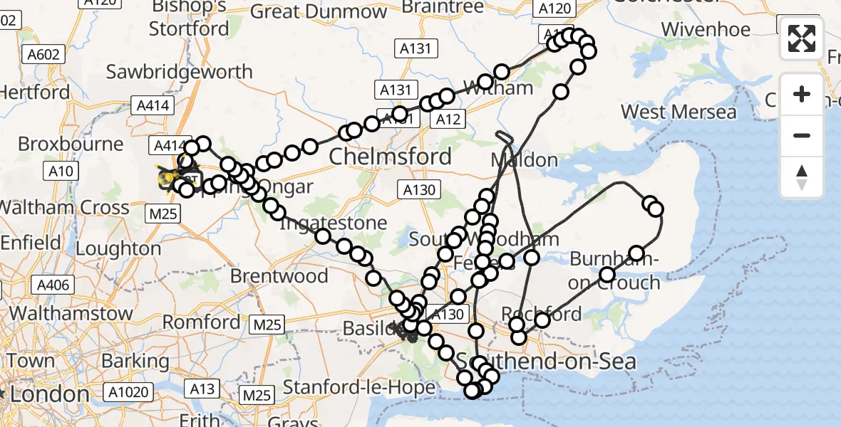 Flight route Police Helicopter North Weald Airfield - North Weald Airfield, 30 June 2026, 20:23