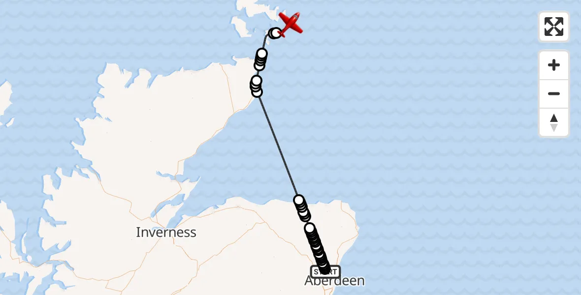 Flight route Air Ambulance Aircraft Aberdeen International Airport - North Sea, 30 June 2026, 20:57