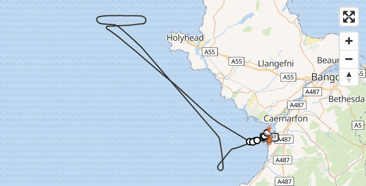 Flight route Coastguard Helicopter Caernarfon Airport - Caernarfon Airport, 30 June 2026, 20:59