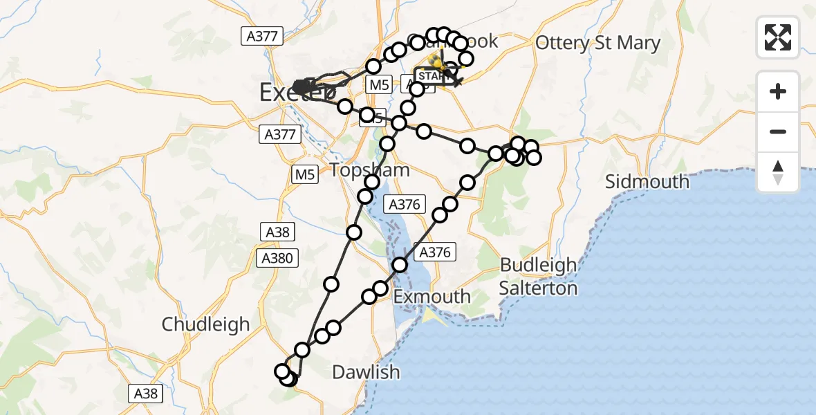 Flight route Police Helicopter Exeter International Airport - Exeter International Airport, 30 June 2026, 21:54