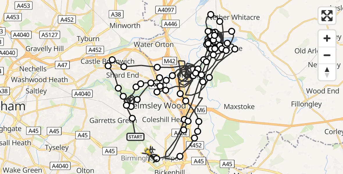 Flight route Police Helicopter Birmingham Airport - Birmingham Airport, 30 June 2026, 22:19