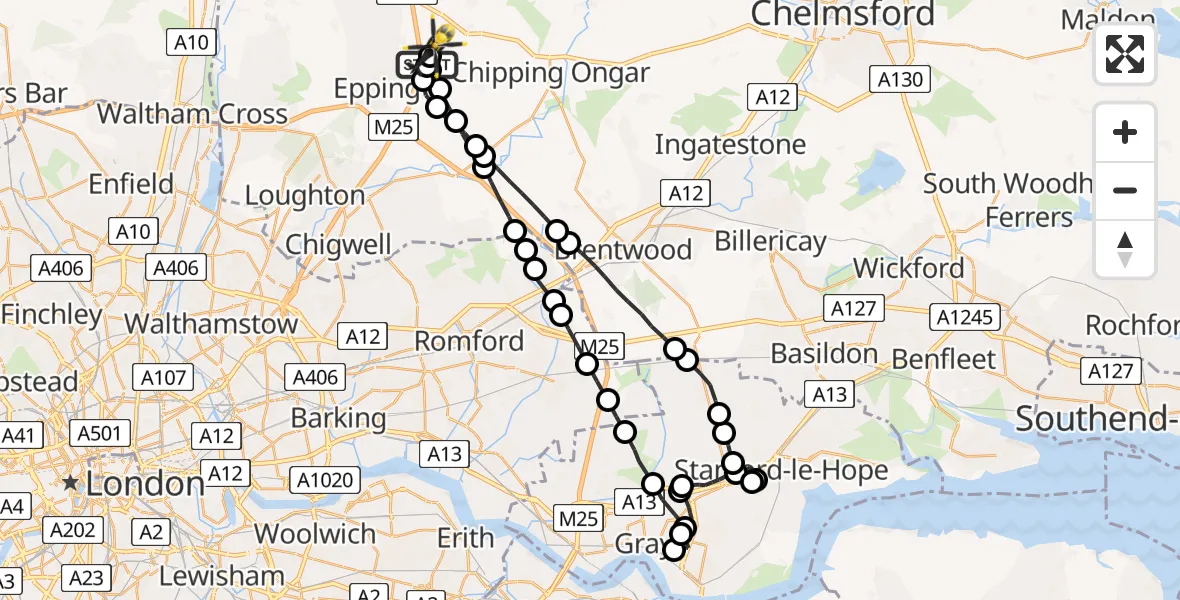 Flight route Police Helicopter North Weald Airfield - North Weald Airfield, 30 June 2026, 22:24