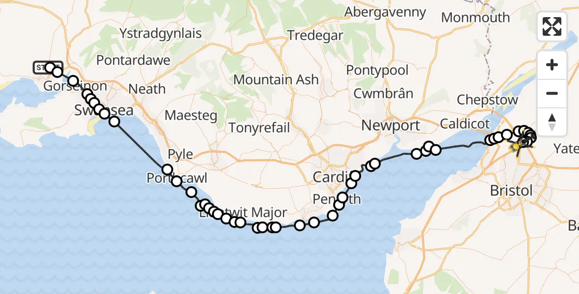 Flight route Police Helicopter Felinfoel - Almondsbury Helicopter Base, 30 June 2026, 23:20