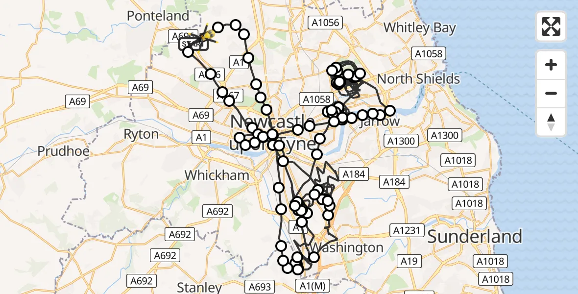 Flight route Police Helicopter Newcastle International Airport - Newcastle International Airport, 30 June 2026, 23:42