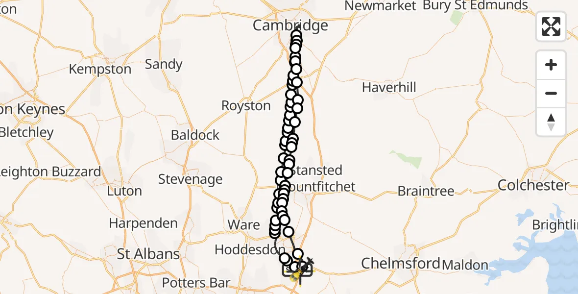 Flight route Police Helicopter North Weald Airfield - North Weald Airfield, 30 June 2026, 23:55