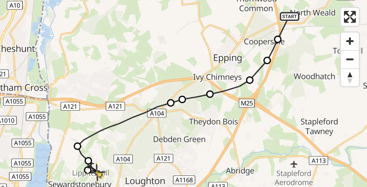 Flight route Police Helicopter North Weald Airfield - Sewardstonebury, 01 July 2026, 01:08