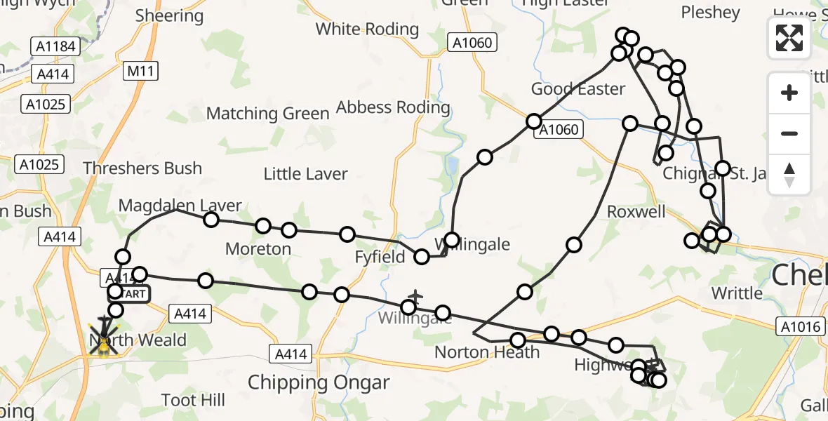 Flight route Police Helicopter North Weald Airfield - North Weald Airfield, 01 July 2026, 01:09