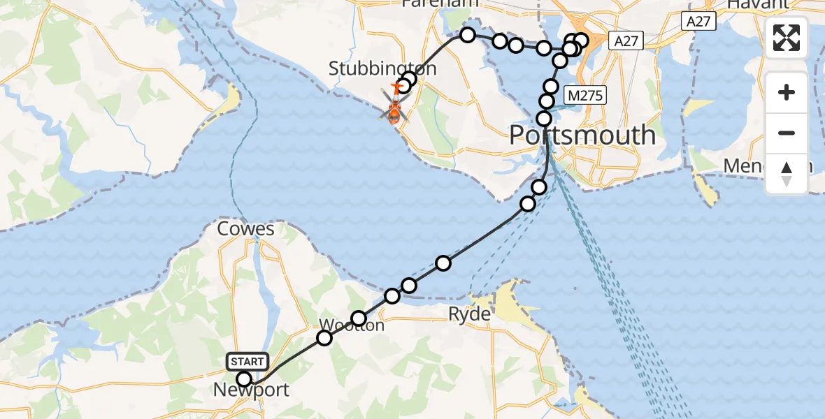 Flight route Coastguard Helicopter St Marys Hospital Isle Of Wight - Solent Airport, 01 July 2026, 02:14