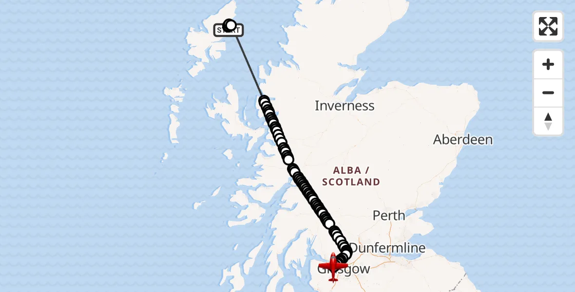 Flight route Air Ambulance Aircraft Stornoway Airport - Glasgow Airport, 01 July 2026, 02:29