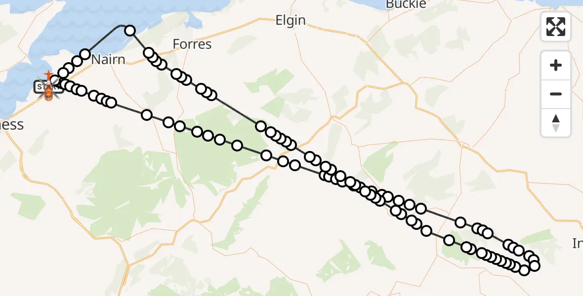Flight route Coastguard Helicopter Inverness Airport - Inverness Airport, 01 July 2026, 03:01