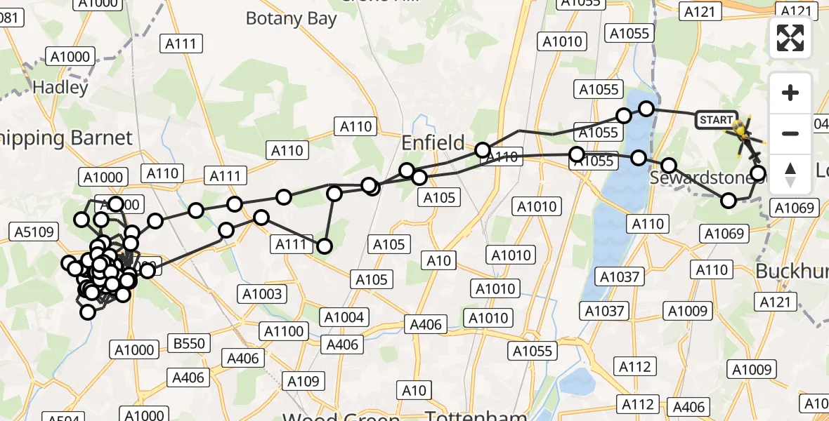 Flight route Police Helicopter Sewardstonebury - Metropolitan Police Air Support Unit Lippitts Hill, 01 July 2026, 03:39