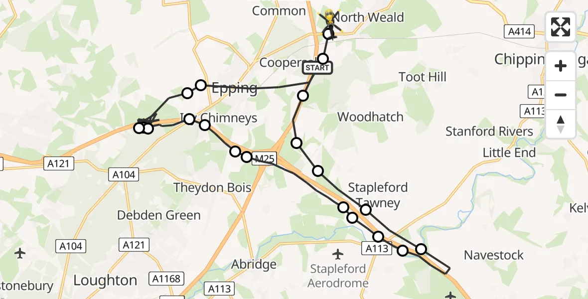 Flight route Police Helicopter Coopersale - North Weald Airfield, 01 July 2026, 03:40