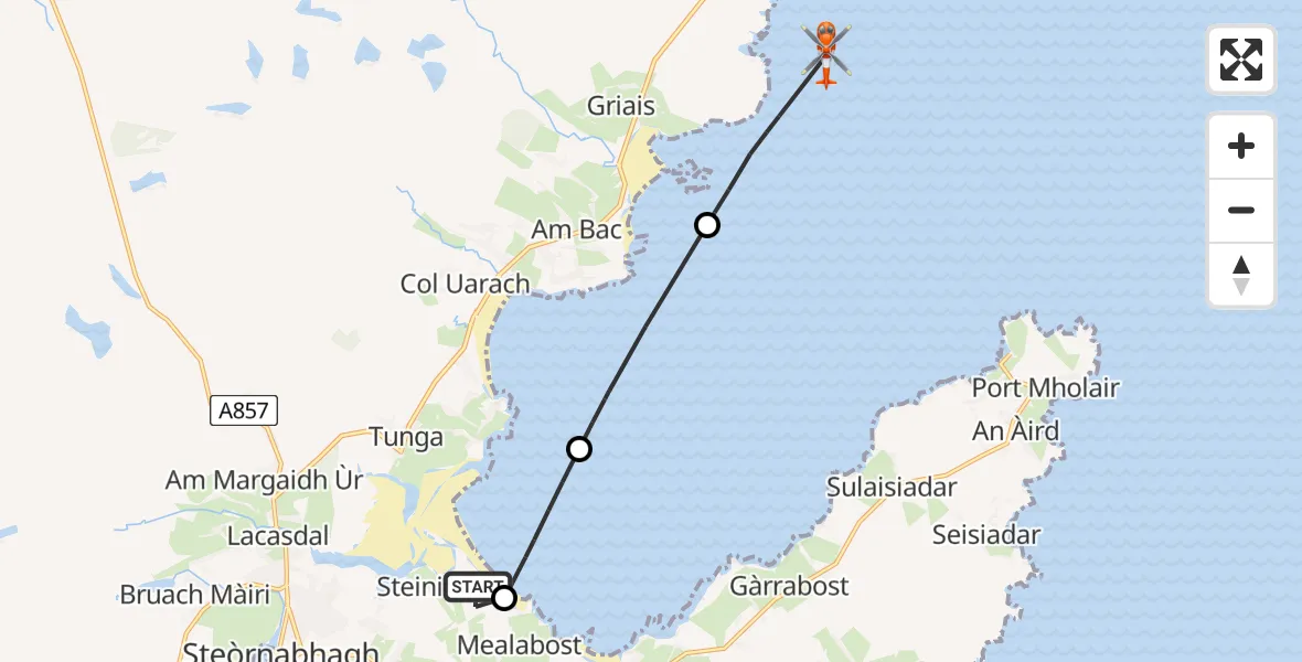 Flight route Coastguard Helicopter Stornoway Airport - Inner Seas, 01 July 2026, 07:28