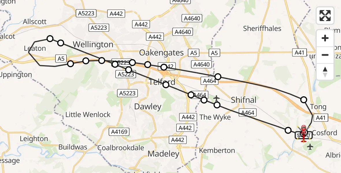 Flight route Air Ambulance Helicopter RAF Cosford - Cosford, 01 July 2026, 07:41