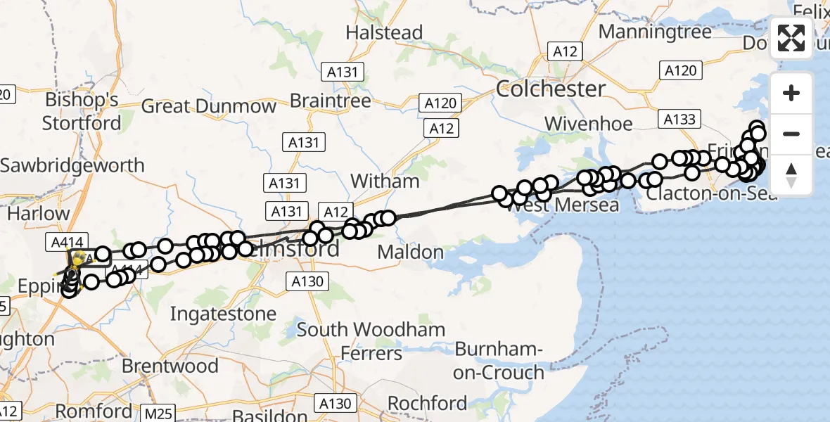 Flight route Police Helicopter North Weald Bassett - North Weald Bassett, 01 July 2026, 08:25