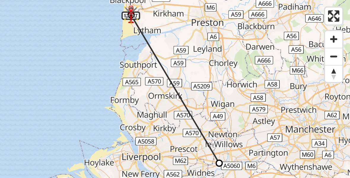 Flight route Air Ambulance Helicopter Blackpool Airport - Blackpool Airport, 01 July 2026, 08:29