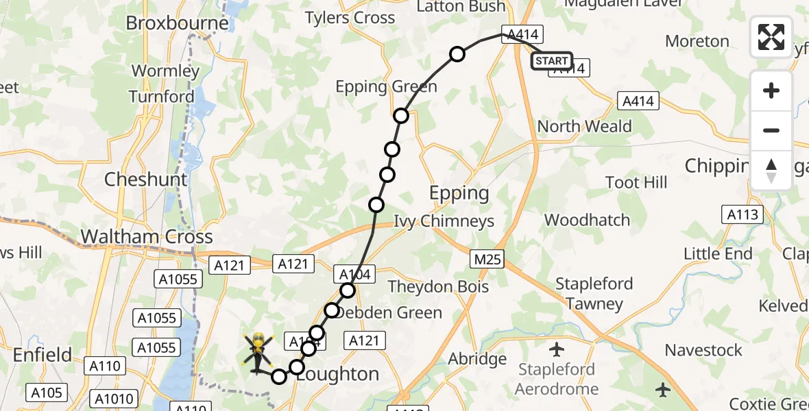 Flight route Police Helicopter North Weald Bassett - Metropolitan Police Air Support Unit Lippitts Hill, 01 July 2026, 09:26