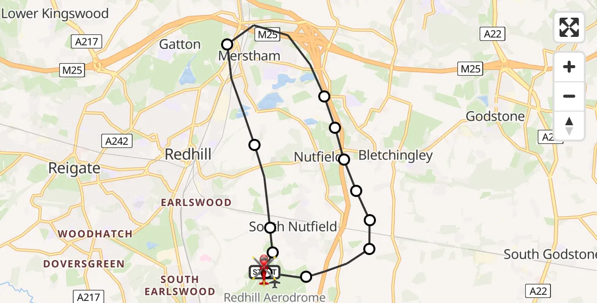 Flight route Air Ambulance Helicopter Redhill Aerodrome - Redhill Aerodrome, 01 July 2026, 09:56