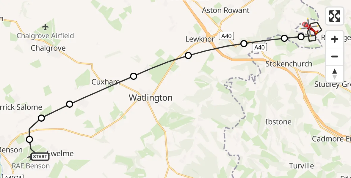 Flight route Air Ambulance Helicopter RAF Benson - Chinnor, 01 July 2026, 10:03