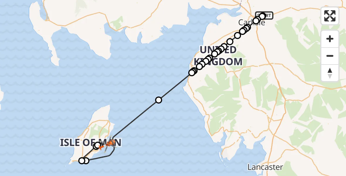 Flight route Coastguard Helicopter Carlisle Lake District Airport - Irish Sea, 01 July 2026, 10:09