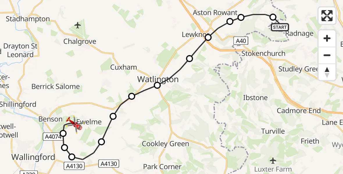 Flight route Air Ambulance Helicopter Chinnor - RAF Benson, 01 July 2026, 10:14
