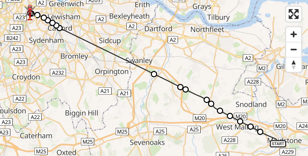 Flight route Air Ambulance Helicopter Maidstone - Kings College London Hospital, 01 July 2026, 10:18