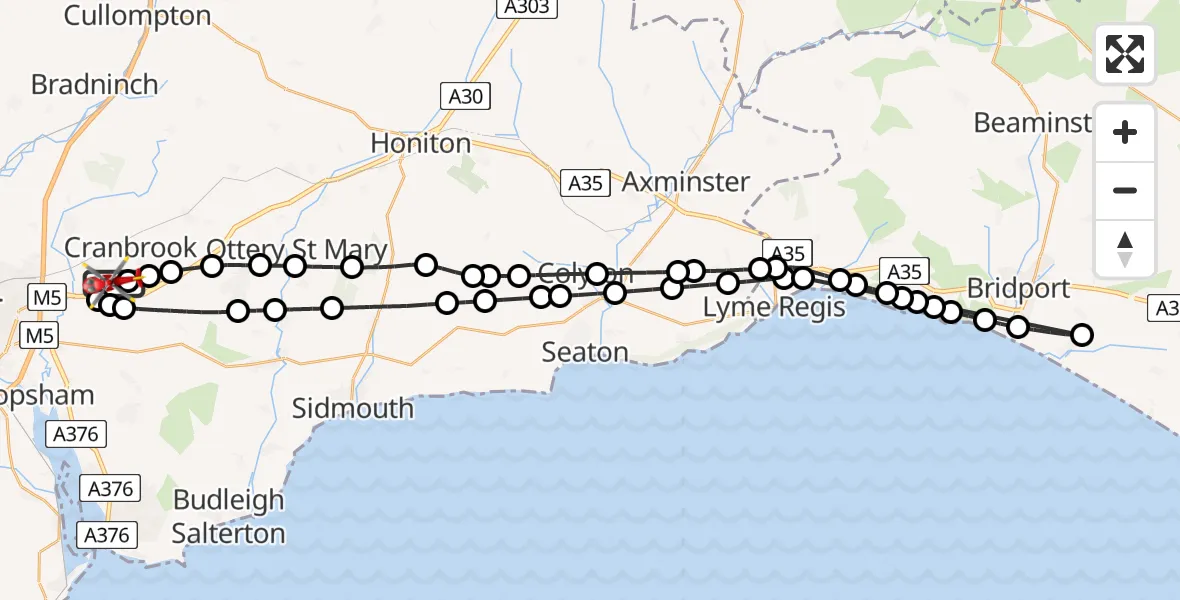 Flight route Air Ambulance Helicopter Exeter International Airport - Exeter International Airport, 01 July 2026, 10:53