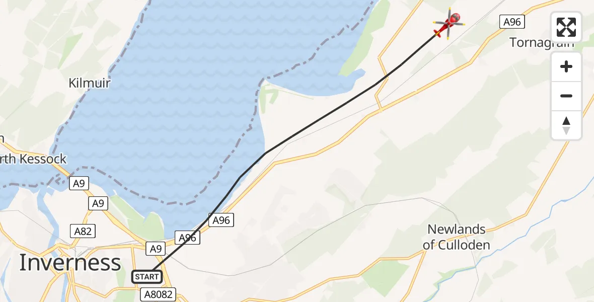 Flight route Air Ambulance Helicopter Inverness - Inverness, 01 July 2026, 11:17