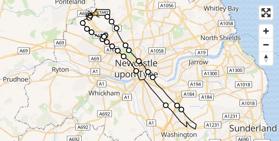 Flight route Police Helicopter Newcastle International Airport - Newcastle International Airport, 01 July 2026, 11:45
