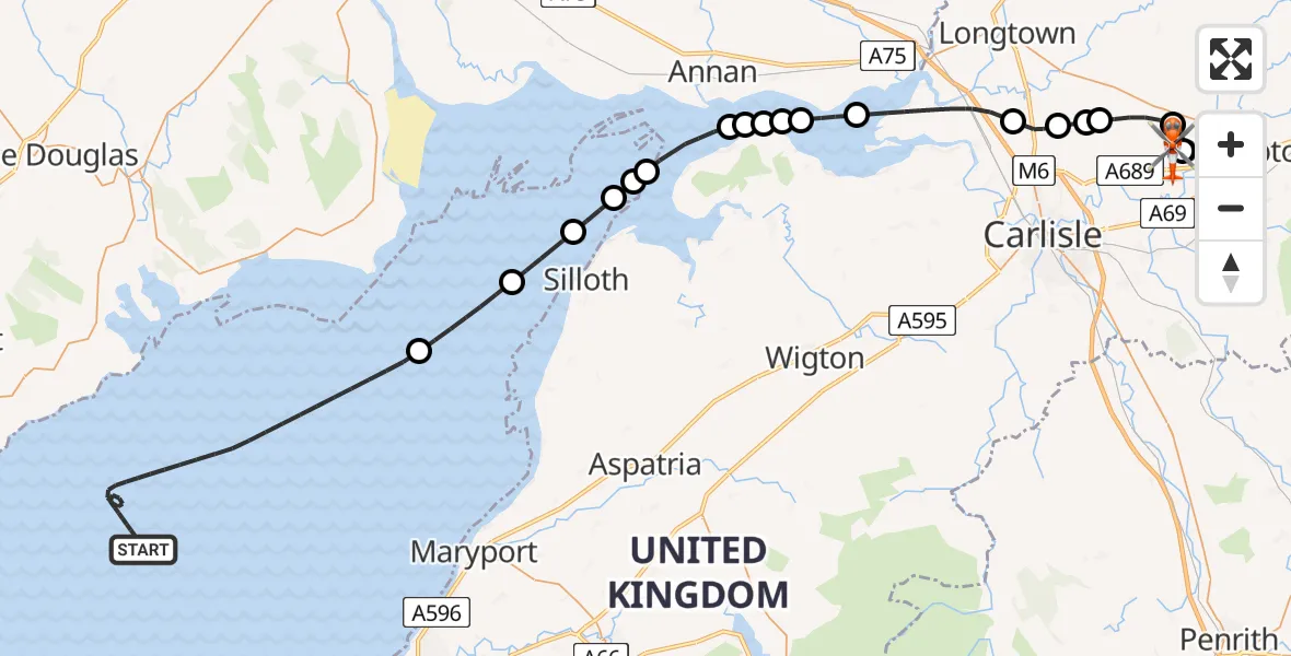 Flight route Coastguard Helicopter Irish Sea - Carlisle Lake District Airport, 01 July 2026, 11:48