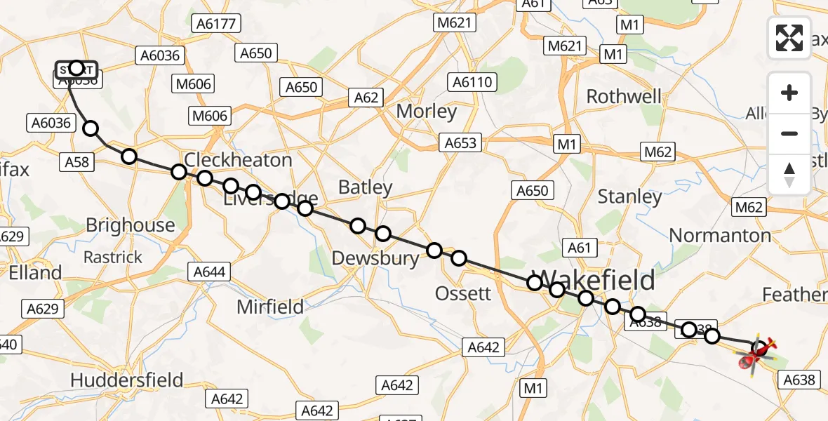 Flight route Air Ambulance Helicopter Shelf - YAA Nostell Helicopter Port, 01 July 2026, 12:06