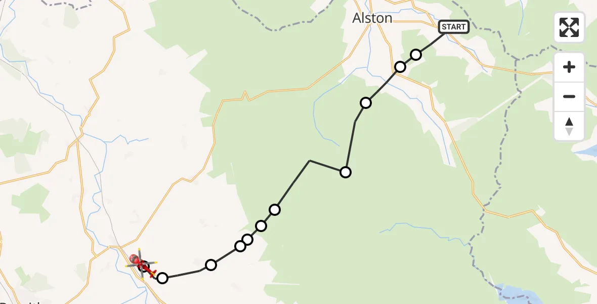 Flight route Air Ambulance Helicopter Nenthead - Langwathby, 01 July 2026, 12:07