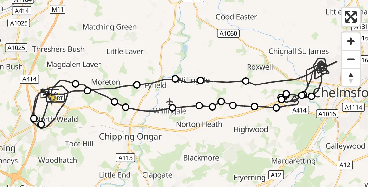 Flight route Police Helicopter North Weald Bassett - North Weald Bassett, 01 July 2026, 12:27