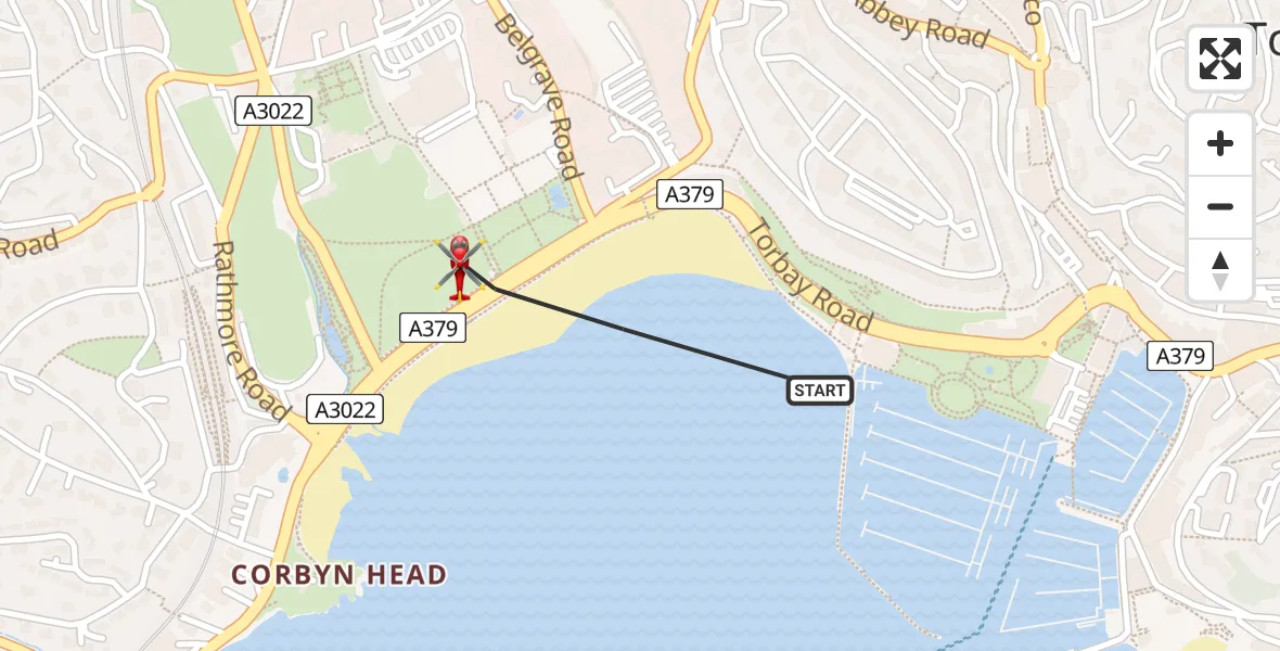 Flight route Air Ambulance Helicopter Torquay - Torquay, 01 July 2026, 12:27