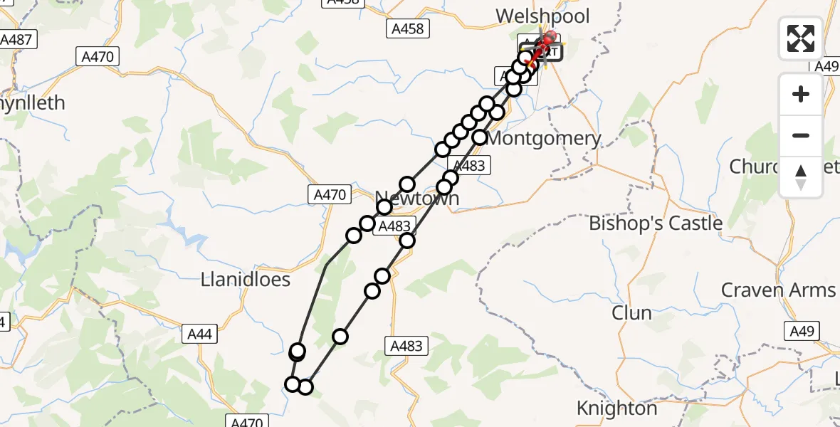 Flight route Air Ambulance Helicopter Welshpool Airport - Welshpool Airport, 01 July 2026, 12:29