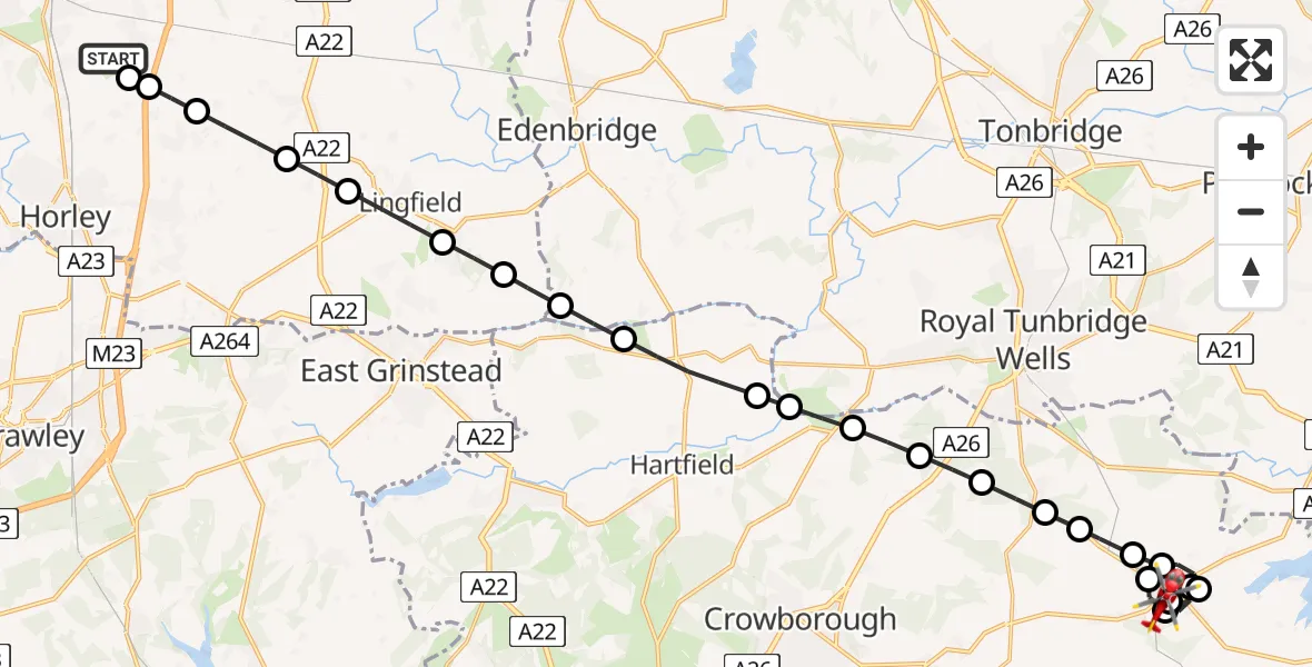 Flight route Air Ambulance Helicopter Redhill Aerodrome - Durgates, 01 July 2026, 12:32