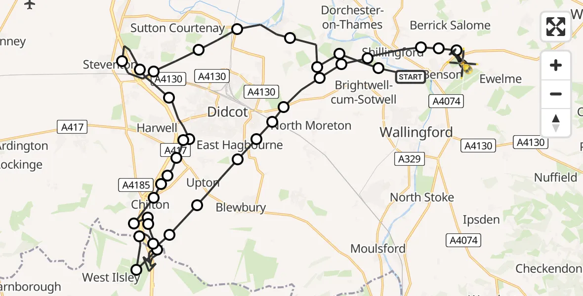 Flight route Police Helicopter Shillingford - Benson, 01 July 2026, 12:48