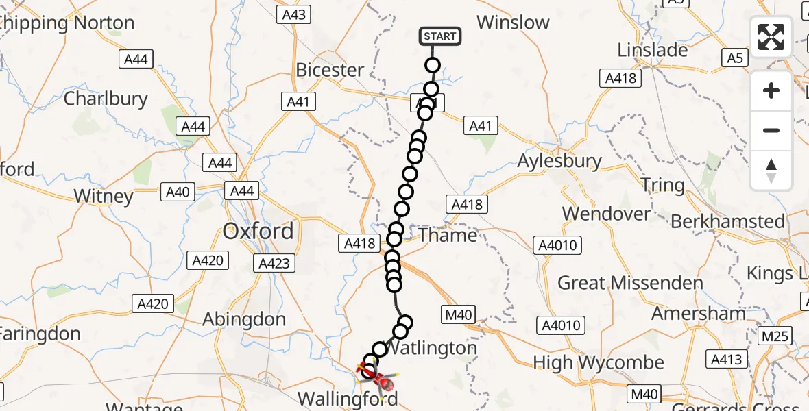 Flight route Air Ambulance Helicopter Steeple Claydon - RAF Benson, 01 July 2026, 12:54